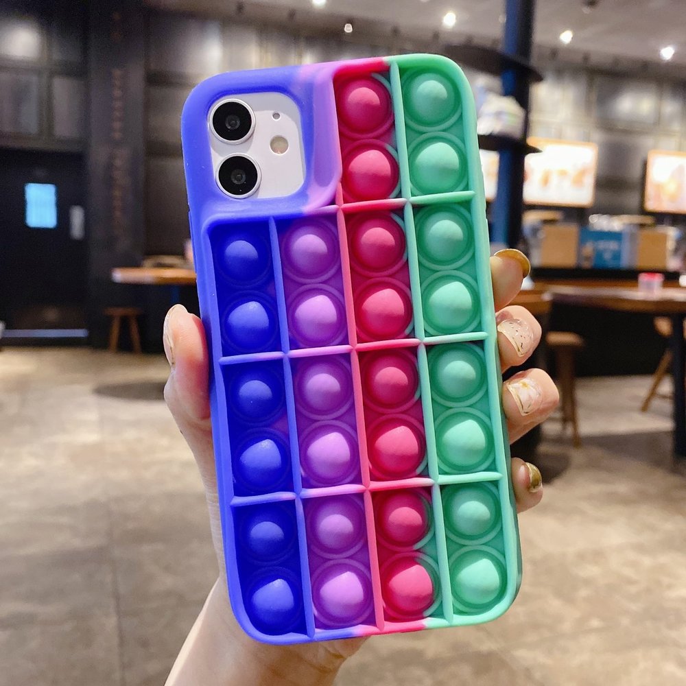 iPhone 12 popit Fidget case Toy Push Bubble Anti-Stress (Royal Blue Green)