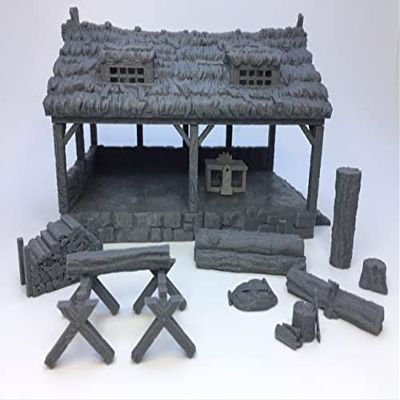 HERO Creations Lumber Mill RPG - Dungeons and Dragons - DND - Pathfinder - Diorama - Figurine Miniature (Gray/Unpainted)