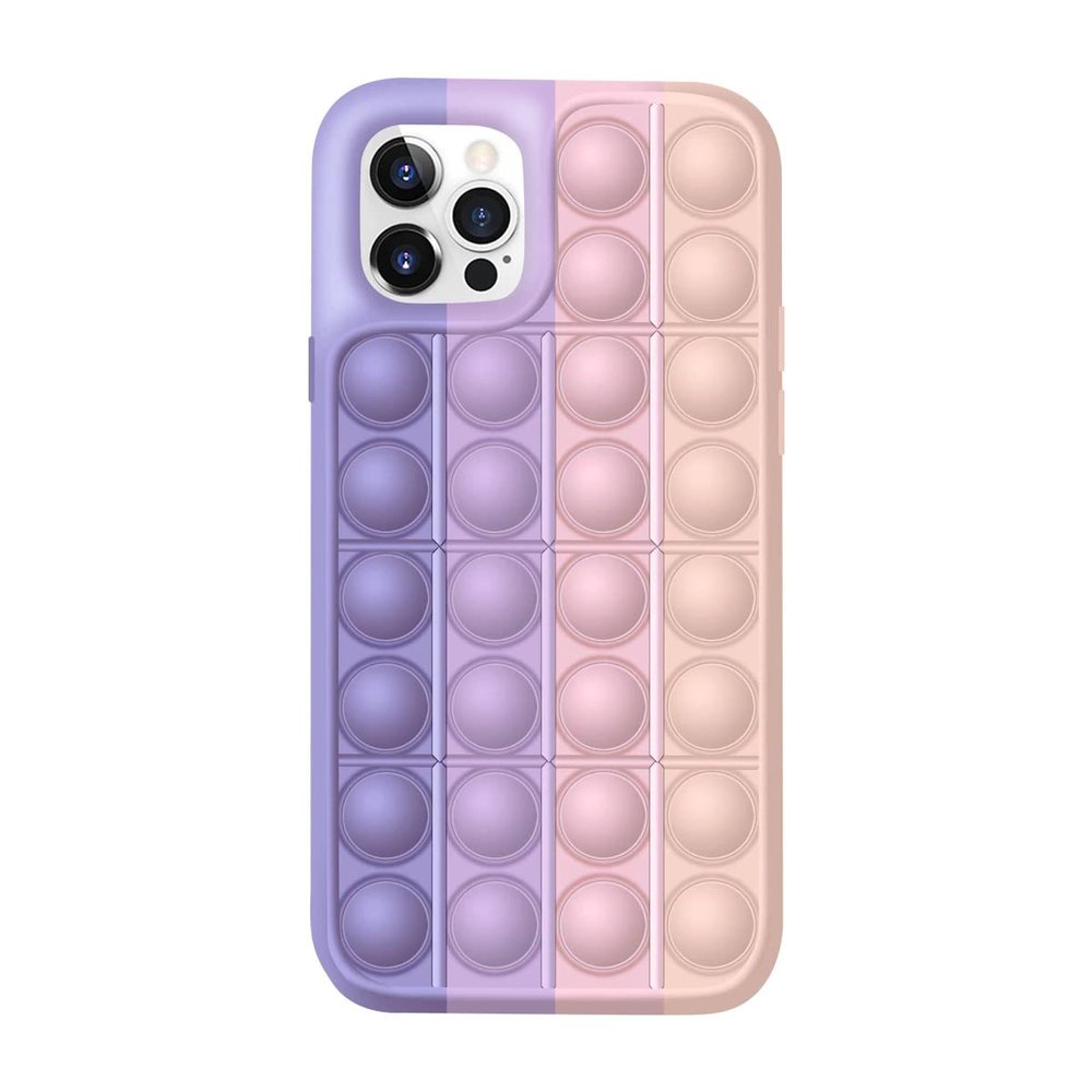 iPhone 12 popit Fidget case Toy Push Bubble Anti-Stress (Purple Beige)