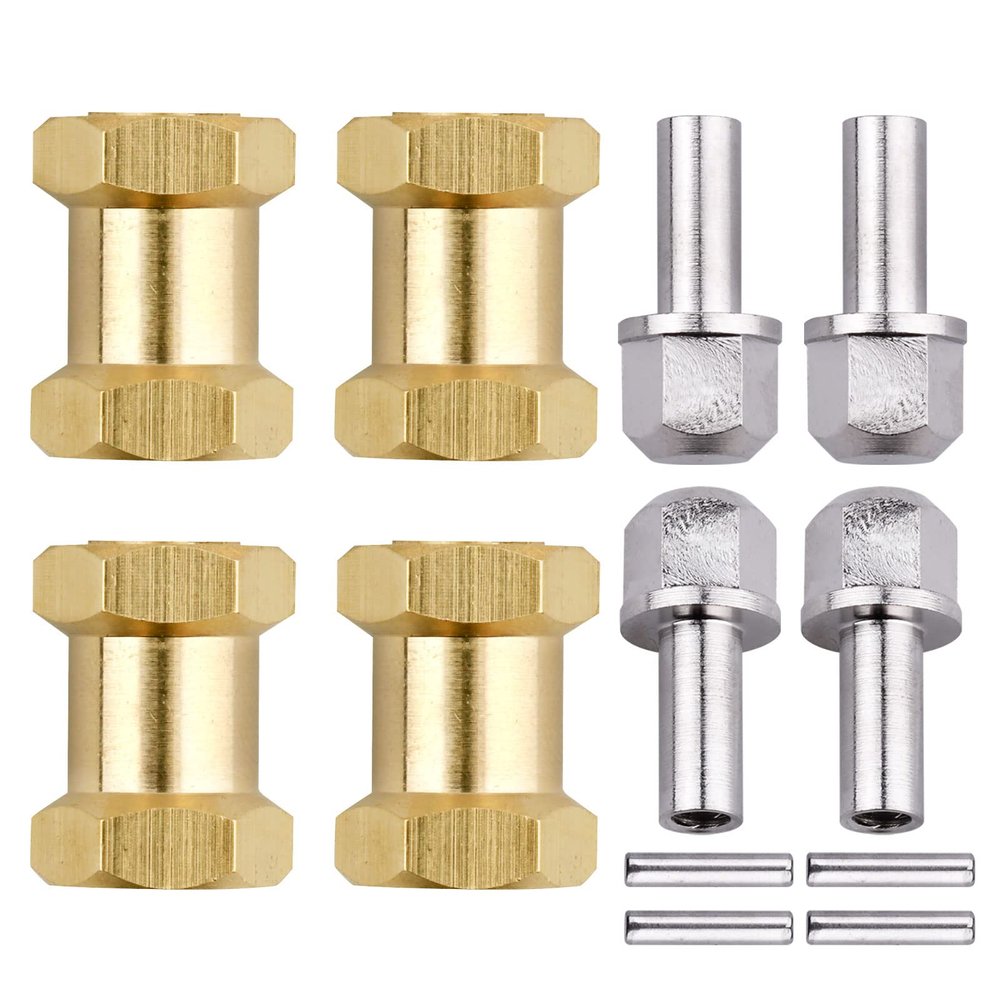 Hobbyfire 4pcs 12mm Brass Wheel Hex Hub Offset Extension Hex Drive Adapter Combiner Coupler Conversion for 1/10 RC Crawler Axial SCX10 CC01 Jeep Wrangler D90 Wraith (18mm)