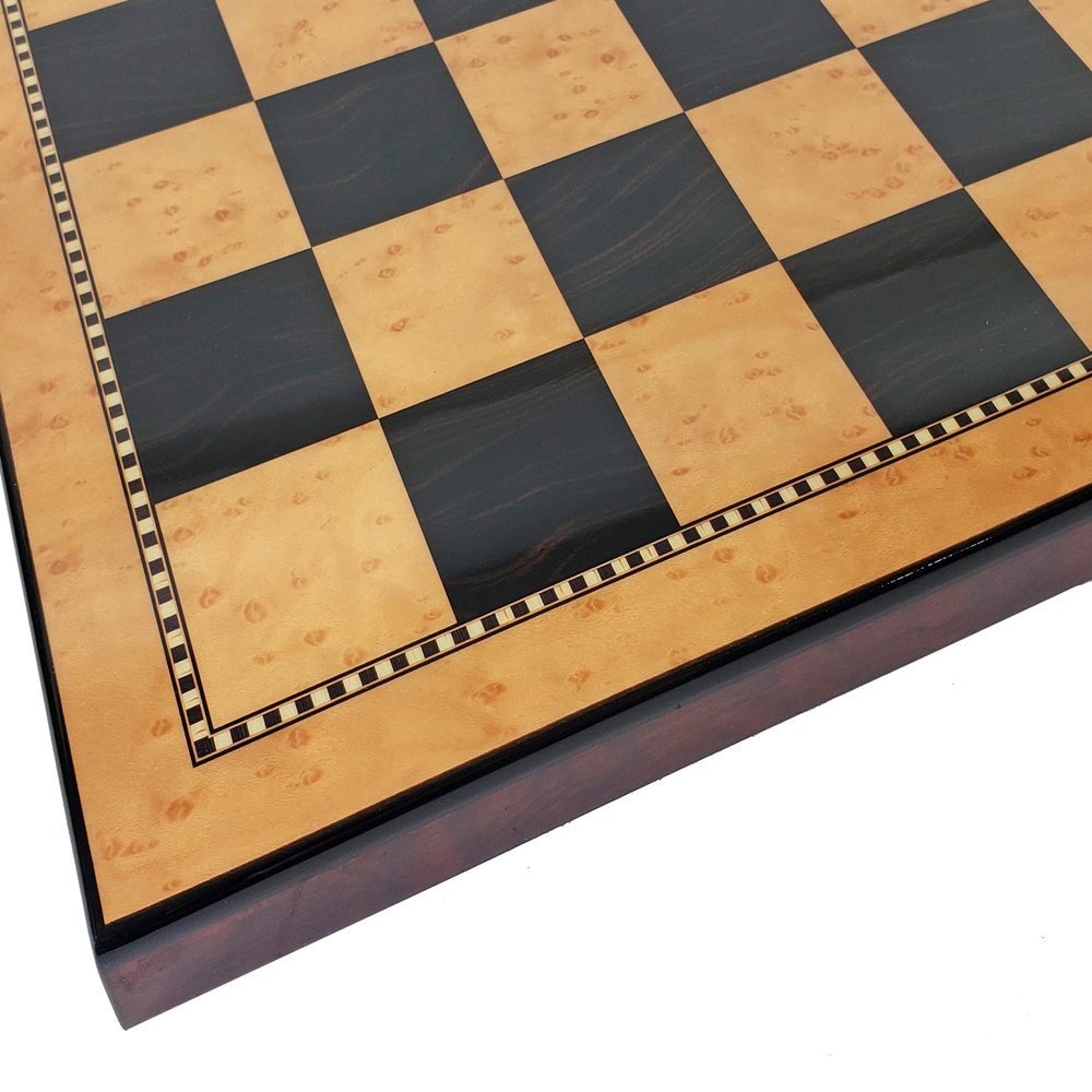 18 inch High Gloss Dark Walnut and Birdseye Maple Color Chess Board 1 31/32 inch Squares