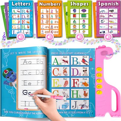 ABC Learning Sound Book for Toddlers 35  Interactive Busy Book with English & Spanish, Alphabet, Counting, Music & Tracing Activities, Montessori Educational Toy, Holiday for Kids