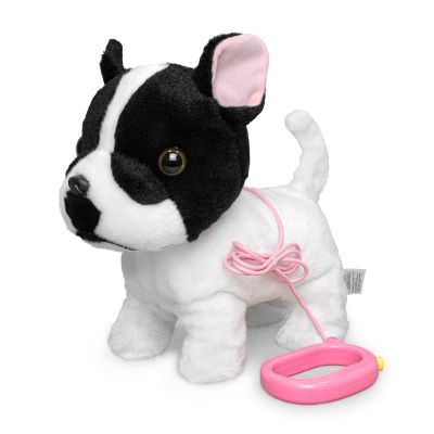 YH YUHUNG Walking French Bulldog Toy with Leash, Black & White Frenchie Puppy Robot, Electronic Barking & Wagging Plush Dog, Interactive Pet Gift for Kids 3+ (French Bulldog)