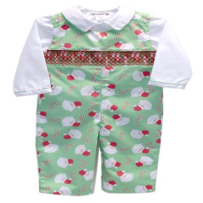 Carouselwear Boys Green Smocked Christmas Longall with Santa Claus Outfit for the Holidays Newborn Baby