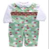 Carouselwear Boys Green Smocked Christmas Longall with Santa Claus Outfit for the Holidays Newborn Baby view 1
