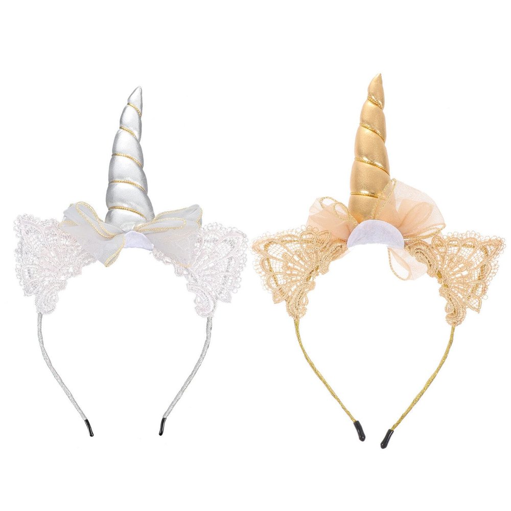 Beaupretty 2pcs Unicorn Headbands Ears Photo Props Girl Birthday Outfit Halloween Christmas Party Cosplay Costume Accessories Gold Silver
