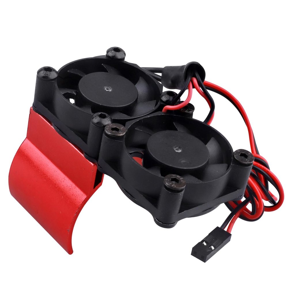 CrazyHobby RC Car Motor Heat Sink Cooling Twin Fan with Thermal Sensor Heatsink for 550 540 Size Motors fit HSP HPI Wltoys Himoto Tamiya Redcat Racing (Red)