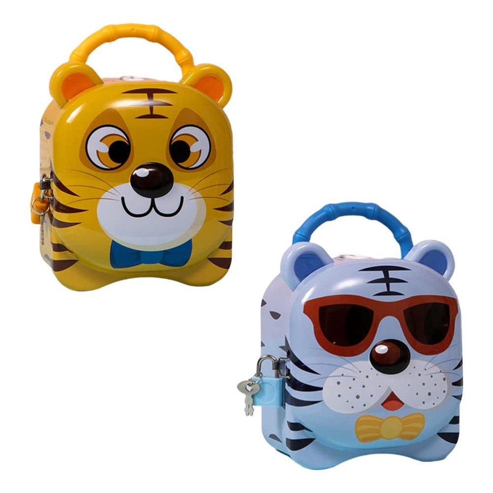 Cabilock 2pcs Cute Tiger Storage Boxes for Boys and Girls Creative Banks for Financial Learning Adorable Desktop Decoration Tinplate Piggy Banks for Boys and Girls Style