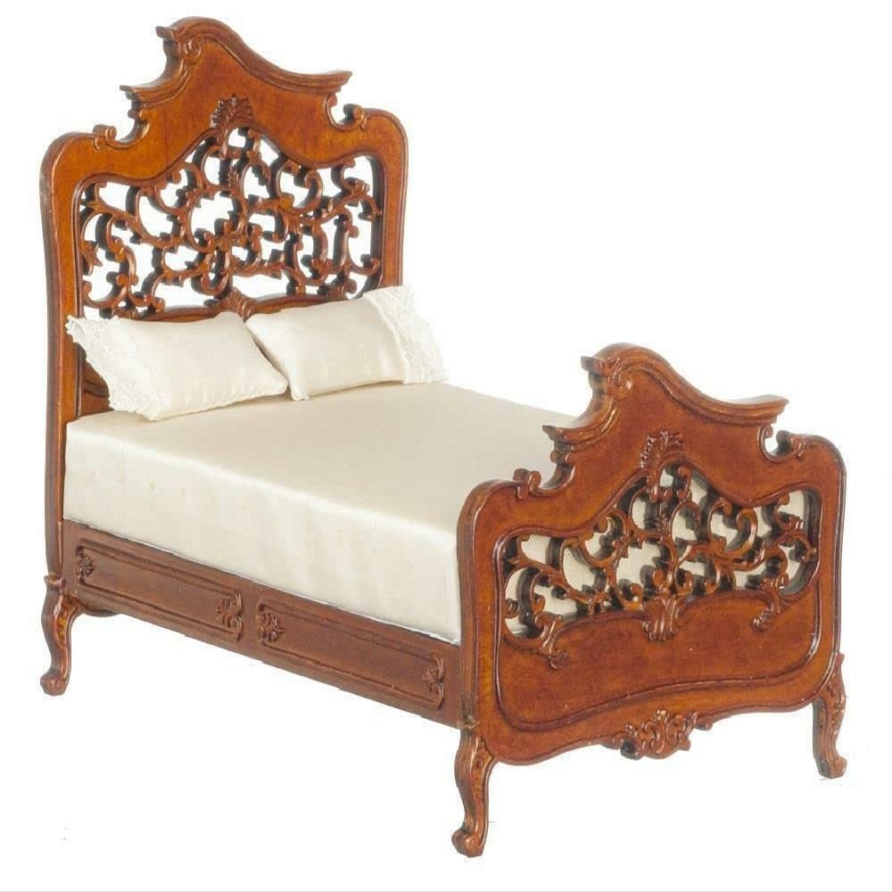 Melody Jane Dolls Houses Dollhouse Victorian Art Nouveau Double Bed JBM Walnut Bedroom Furniture