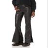 dollhouse Women's Contouring Black Vegan Leather Flare with Side Slit and Exposed Buttons, 1 view 1