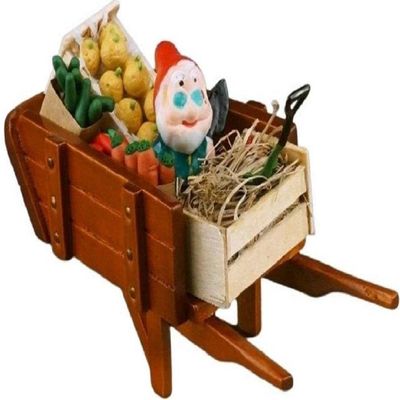 Melody Jane Dolls Houses Dollhouse Wheelbarrow with Gnome & Produce Miniature Garden Accessory 1:12