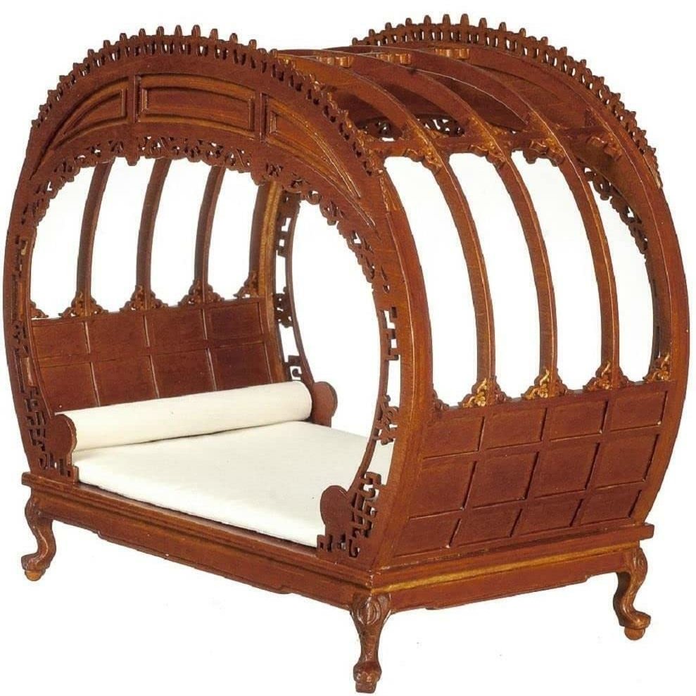 Melody Jane Dolls Houses Dollhouse Walnut Victorian Chippendale Double Bed JBM Miniature Furniture