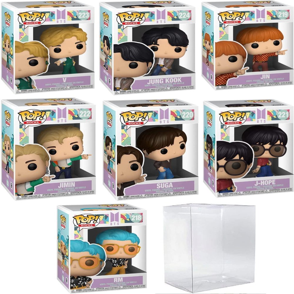 BTS Funko Pop BTS Dynamite Set of 7 Funko Pop! - RM, J-Hope, Suga, Jimin, Jin, Jung Kook, and V 7 Set (Bundled with EcoTek Protector Case to Protect Display Box)