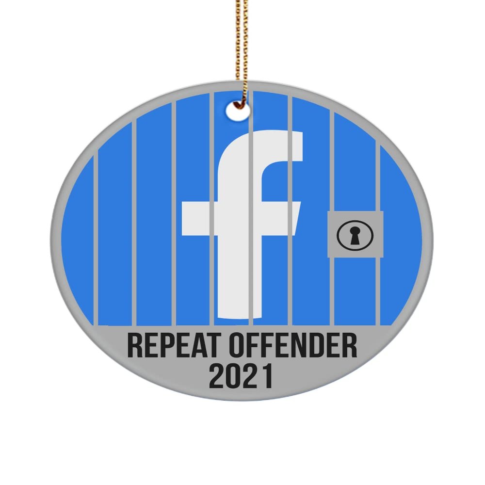The Improper Mug Facebook Jail Ornament Gag Jokes for Friends Suspended on FB Funny 2021 Christmas Secret Santa White Elephant Holiday Keepsake Novelty 3 inch Round Ce