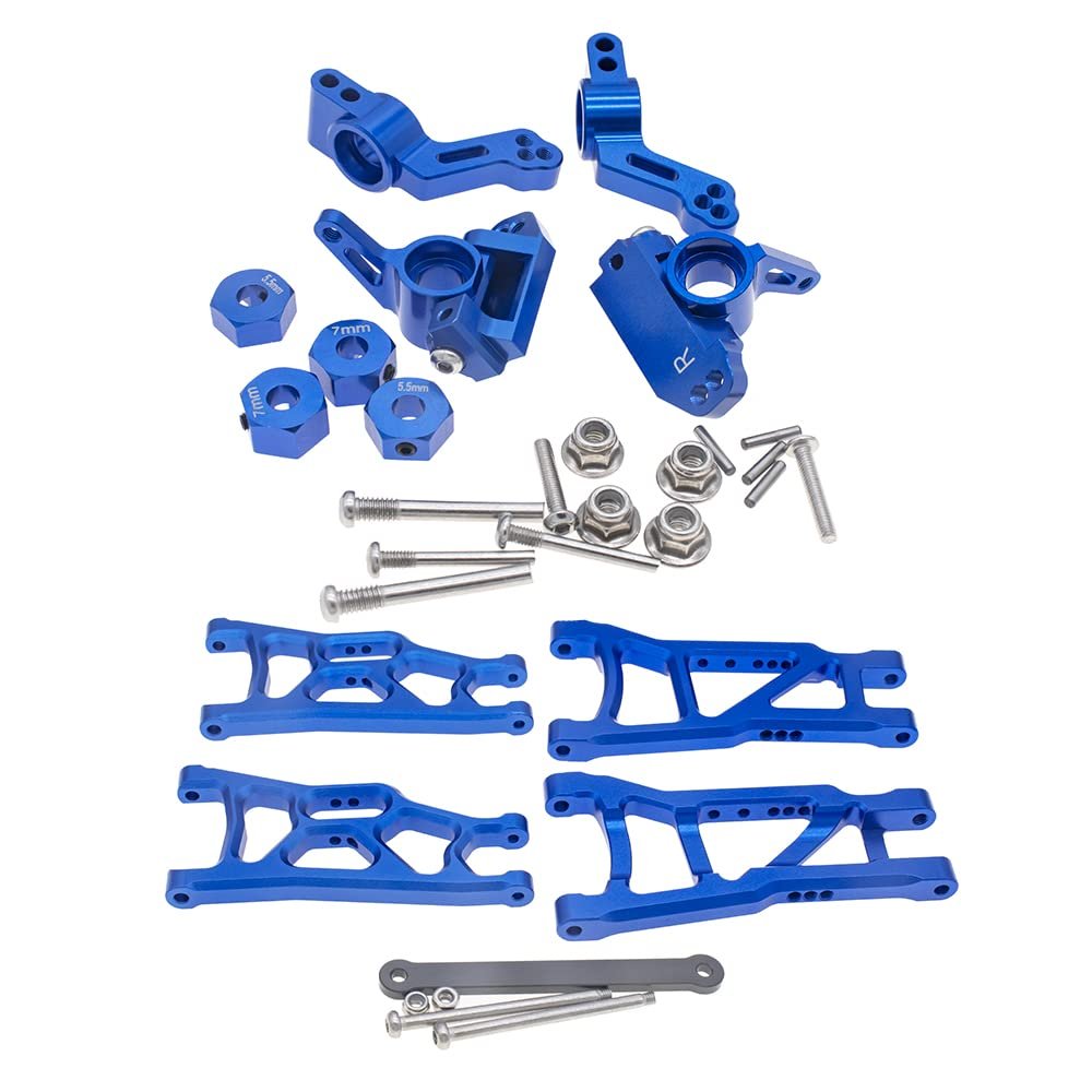 ACTruck Aluminum Front&Rear Suspension A-Arms Caster Steering Blocks Stub Axle Carriers for Traxxas 2WD 1/10 Slash, Stampede, Rustler, Nitro Slash-Replaces Part 3736 3632 3752 3631, Dark Blue