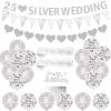 25th Wedding Anniversary Decorations - Silver Balloons, Banner, Heart Rings, Cake Topper, Satin Sash for Party Supplies view 1