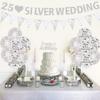 25th Wedding Anniversary Decorations - Silver Balloons, Banner, Heart Rings, Cake Topper, Satin Sash for Party Supplies view 2