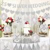 25th Wedding Anniversary Decorations - Silver Balloons, Banner, Heart Rings, Cake Topper, Satin Sash for Party Supplies view 3