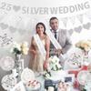 25th Wedding Anniversary Decorations - Silver Balloons, Banner, Heart Rings, Cake Topper, Satin Sash for Party Supplies view 4