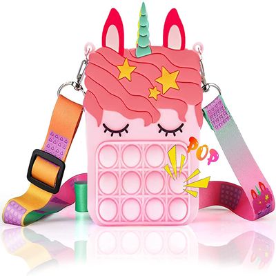 Gifts for Girl Fashion Pop Purse Push Bubbles Fidget Toy, Pink Unicorn Purse Wallet Ladies Bag Silica Dimple Crossbody Bags for Girls