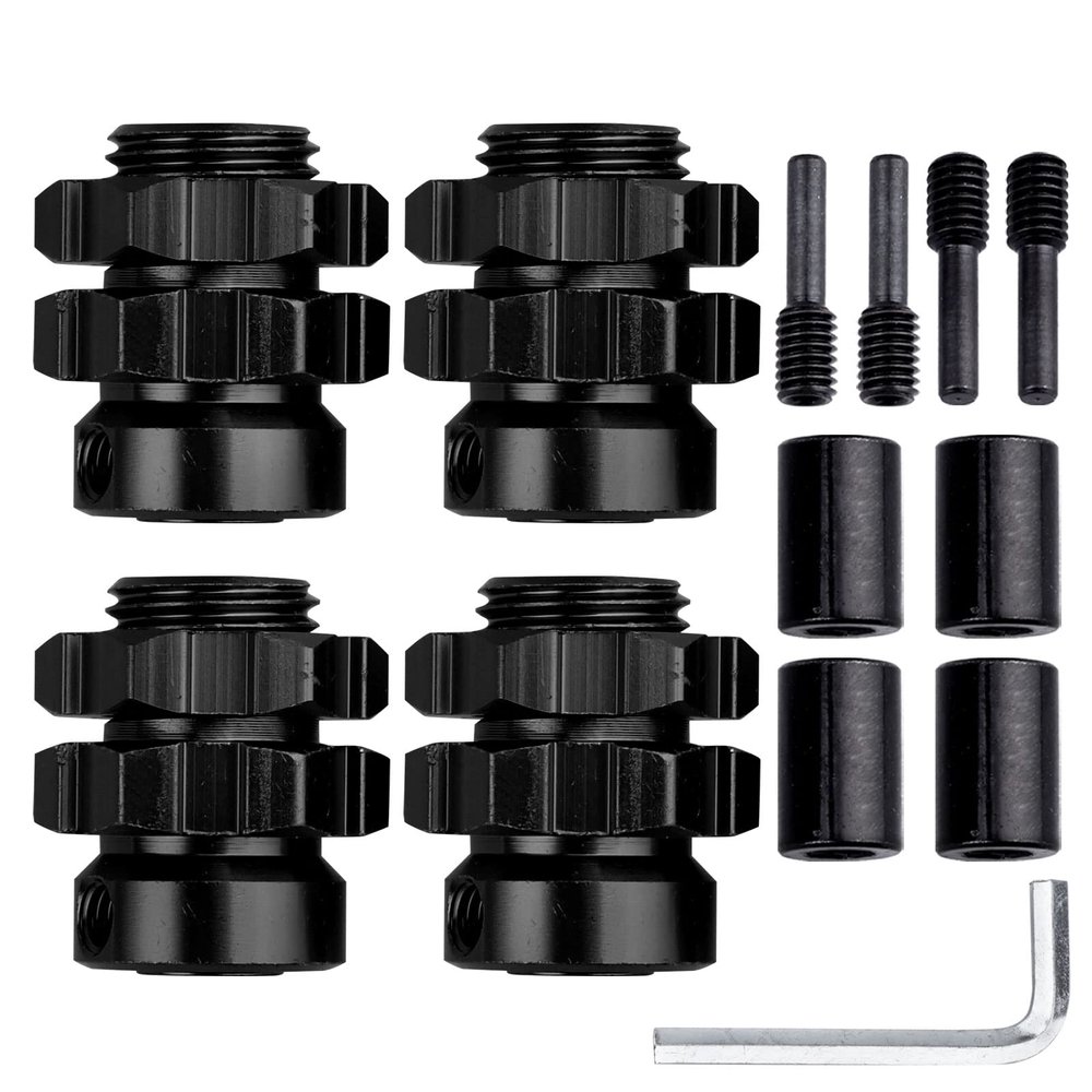 CrazyHobby Aluminum 17mm Wheel Hubs/Nuts Splined for 1/10 Traxxas E-Revo Summit T-Maxx, Set of 4 (Black)