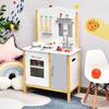 HONEY JOY Kids Kitchen Playset, Toddlers Wooden Play Kitchen w/Sink & Cookware Utensils, Stove with Sounds, Large Cupboard, Pretend Play Toy Kitchen Set for Boys Girls Age 3+ (Wood) view 1