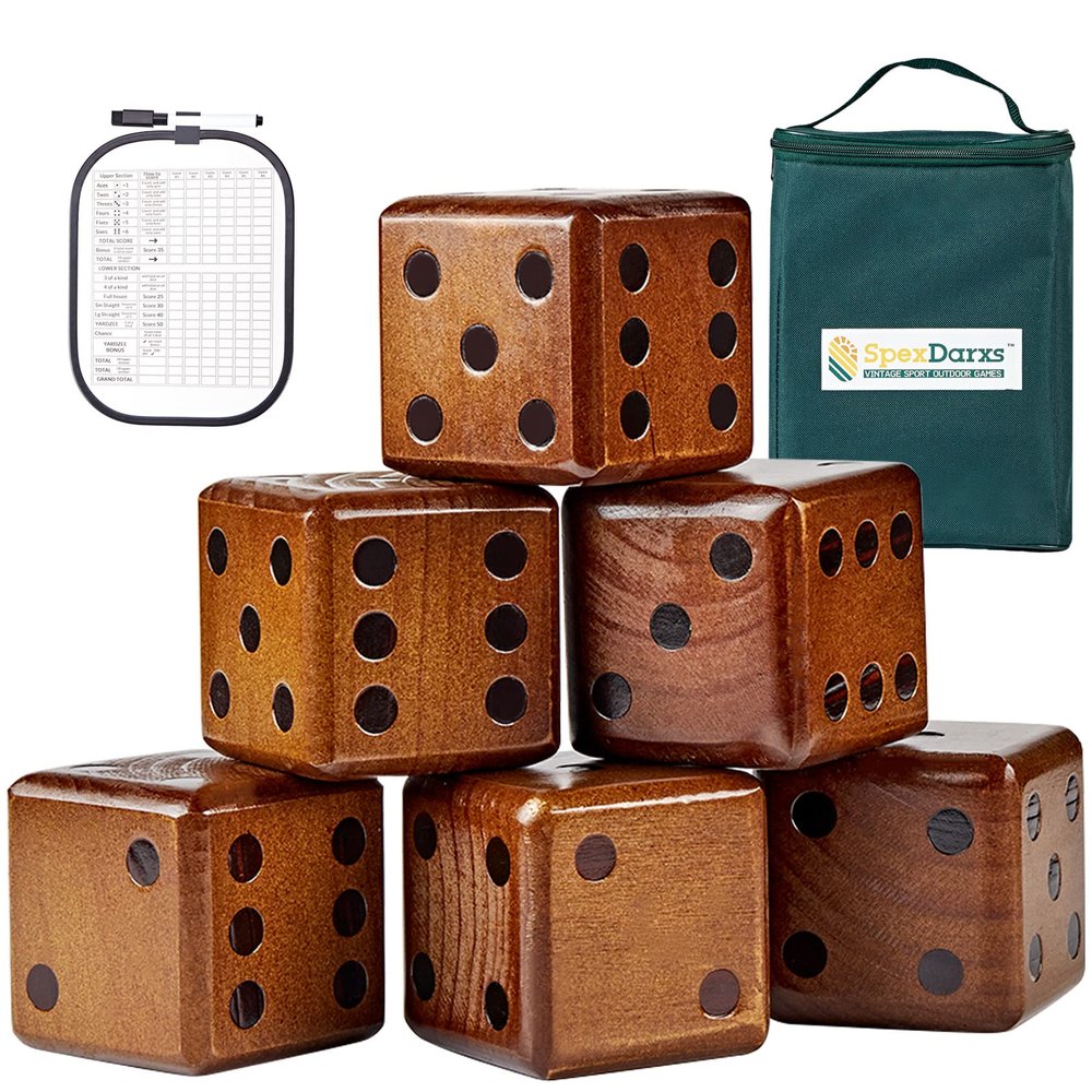 SpexDarxs Giant Yard Dice Set, 3.5 Large Wooden Dices Game with Scoreboard & Carrying Bag, Indoor & Outdoor Backyard Lawn Games for Teenage Adult and Family