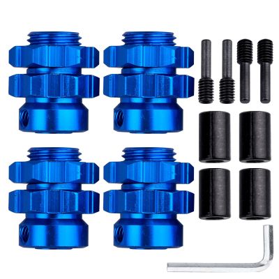 CrazyHobby Aluminum 17mm Wheel Hubs/Nuts Splined for 1/10 Traxxas E-Revo Summit T-Maxx, Set of 4 (Navy Blue)