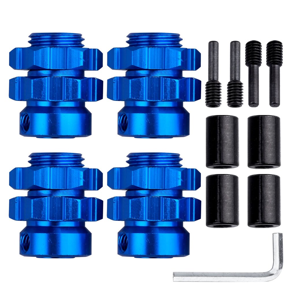 CrazyHobby Aluminum 17mm Wheel Hubs/Nuts Splined for 1/10 Traxxas E-Revo Summit T-Maxx, Set of 4 (Navy Blue)