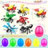 12 Pack 3" Large Easter Eggs Filled Stem Building Toys Easter Basket Essential 6 in 1 Transform Insect Building Blocks Basket Stuffers Filler Gifts for Kids Toddlers Boys Girls Eggs Hunt Party Favor view 2