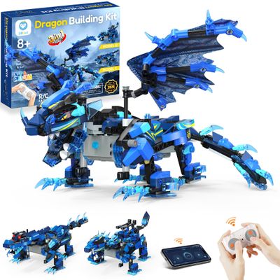 Sillbird Dragon Building Kit with Remote Control STEM Gifts for Kids Boys Ages 8-12, Technic Buildable 3in1 Models Coding Toys for Birthday with 590 Pieces