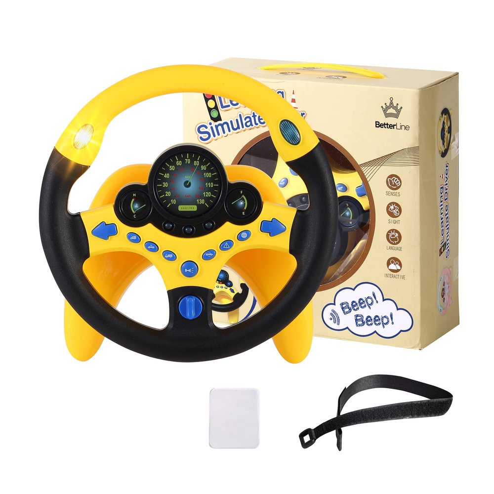 BETTERLINE Toy Wheel for Kids, Driving Simulation with Lights and Sounds, Pretend Driving Toy for Boys and Girls, Kids Interactive Toys