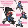 Qaba Kids Tricycle, 4 in 1 Foldable Trike with Reversible Seat, Adjustable Parent Handle, Safety Harness, Wheel Brakes, Removable Canopy, Storage, Tricycle for Toddlers 1-5 Years, Black view 3