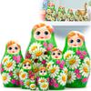 AEVVV Russian Nesting Dolls Set of 7 pcs - Matryoshka Dolls in Summer Dress with Chamomile Flower Decorations - Cottage Core Room Decor - Cute Desk Decor view 1