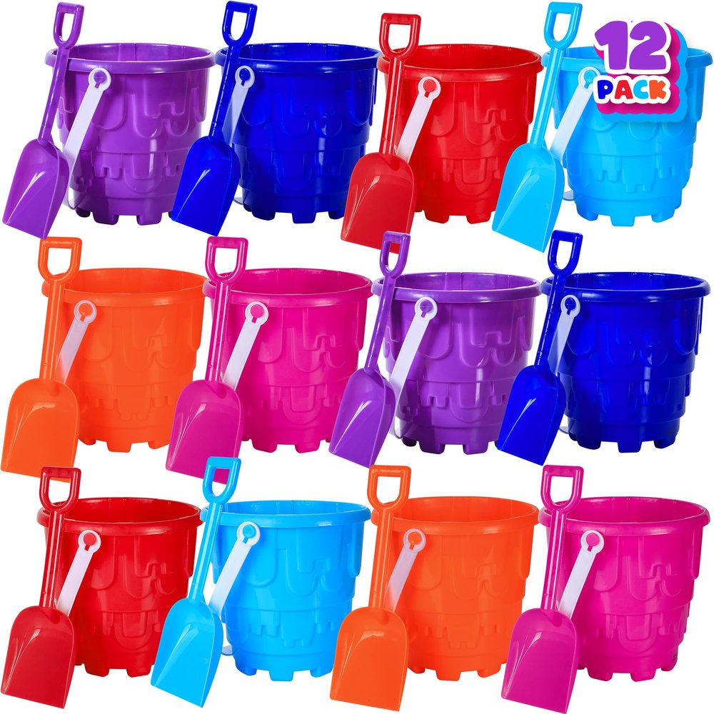 ArtCreativity 6" Beach Sand Castle Buckets and Shovels Set 12 Pails Buckets and 12 Shovels with Sand Castle Building Toys Fun Summer Beach Toys for Boys and Girls