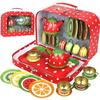 Tea Set for Little Girls, Pretend Play Tea Party Set, Fruit Design Kids Tin Tea Set with Carrying Case (15 Pcs) view 1