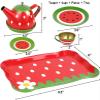 Tea Set for Little Girls, Pretend Play Tea Party Set, Fruit Design Kids Tin Tea Set with Carrying Case (15 Pcs) view 3
