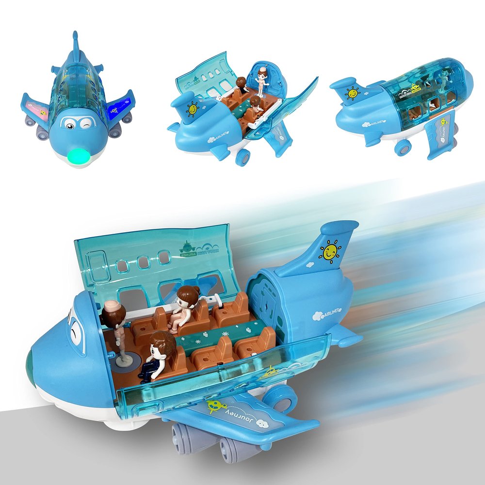 Kidsthrill Kids Airplane Toy with Bump & Go Technology, Flashing Lights, Music & Sounds - Toys for Boys & Girls 3-12