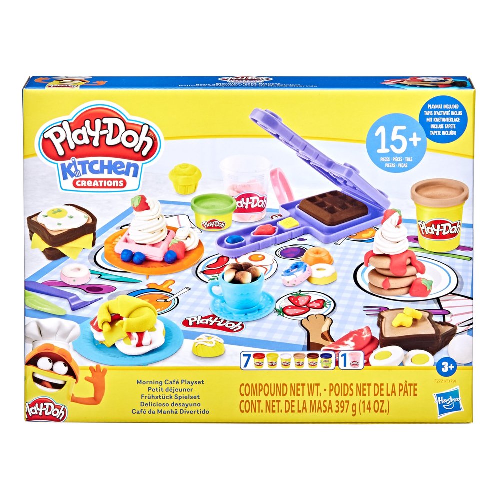 Play-Doh Kitchen Creations - Morning Cafe Playset with 8 Colors, Playmat, Over 15 Tools