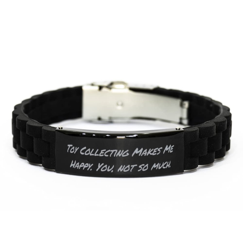 Toy Collecting Gifts for Friends, Toy Collecting Makes Me, Cheap Toy Collecting Black Glidelock Clasp Bracelet, Engraved Bracelet from