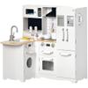 Qaba Pretend Play Corner Kitchen, Interactive Wooden Kids Play Kitchen w/Realistic Sounds, Telephone, Refrigerator, Oven, Microwave, Gift for Toddlers Aged 3+ view 1