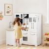 Qaba Pretend Play Corner Kitchen, Interactive Wooden Kids Play Kitchen w/Realistic Sounds, Telephone, Refrigerator, Oven, Microwave, Gift for Toddlers Aged 3+ view 2