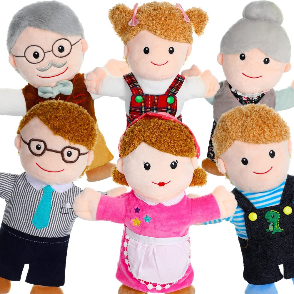 Civaner 6 Pieces Hand Puppet Set 11.8 Inch Family Members Puppets Theater Mother, Father, Son, Daughter and Grandparents for Storytelling, Teaching, Preschool, Role Play