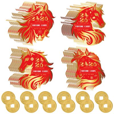 Civaner Chinese New Year 2026 Scratch Off Cards Year of The Horse Scratch Fortune Cards and Ancient Chinese Coins Good Luck Coins for Spring Festival Party Supplies(60 Pcs,Horse)