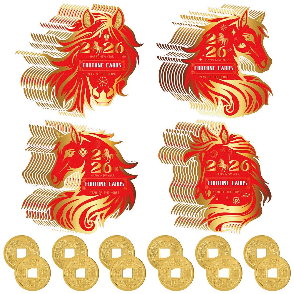 Civaner Chinese New Year 2026 Scratch Off Cards Year of The Horse Scratch Fortune Cards and Ancient Chinese Coins Good Luck Coins for Spring Festival Party Supplies(60 Pcs,Horse)