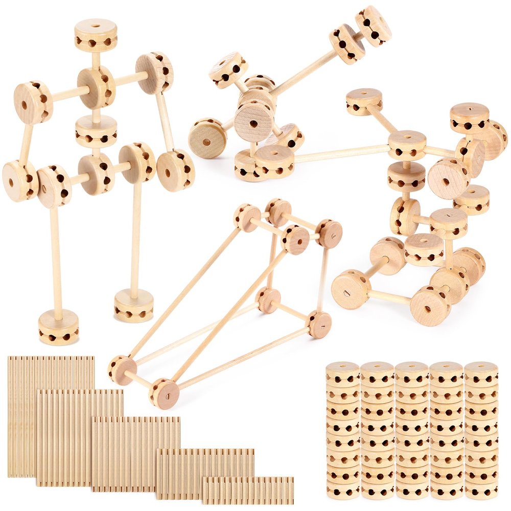 Zhanmai 2 Sets/120 Pcs Wooden Building Blocks Toys Kids Educational Natural Wood Toys Learning Wooden Blocks Different Sized Toy Building Sets for Boys Girls