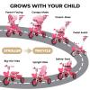 JMMD 7 in 1 Tricycle Stroller with Push Handle, Baby Trike with 360 Swivel Seat, Reclining Backrest, All-Terrain Wheels, Dual Brakes, Canopy & Storage, Gift for Kids 18 Months to 5 Years, Pink view 2