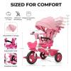 JMMD 7 in 1 Tricycle Stroller with Push Handle, Baby Trike with 360 Swivel Seat, Reclining Backrest, All-Terrain Wheels, Dual Brakes, Canopy & Storage, Gift for Kids 18 Months to 5 Years, Pink view 3