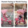 JMMD 7 in 1 Tricycle Stroller with Push Handle, Baby Trike with 360 Swivel Seat, Reclining Backrest, All-Terrain Wheels, Dual Brakes, Canopy & Storage, Gift for Kids 18 Months to 5 Years, Pink view 4