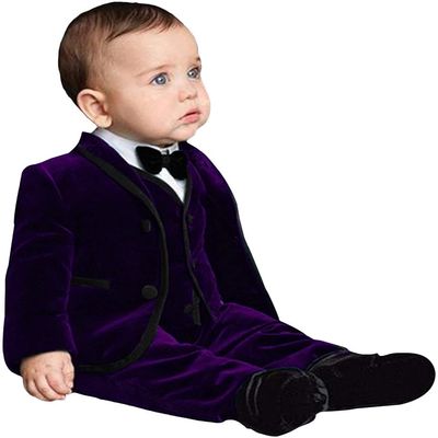 Boys Velvet Blazer Fashion 3 Piece Suits for Xmas Party Costume in Purple Color